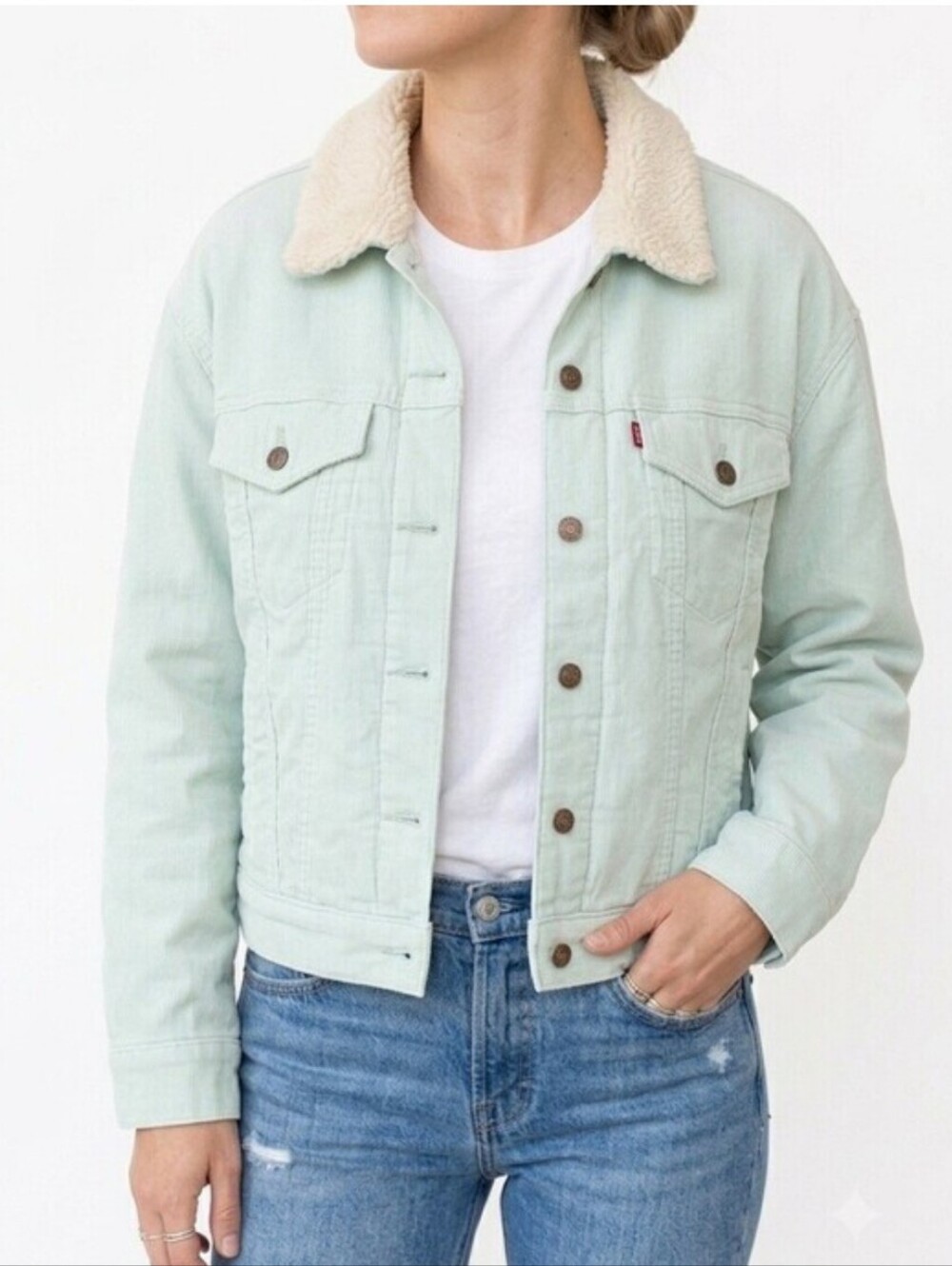 Levi's Mint Green Corduroy Sherpa Collar Trucker Jacket